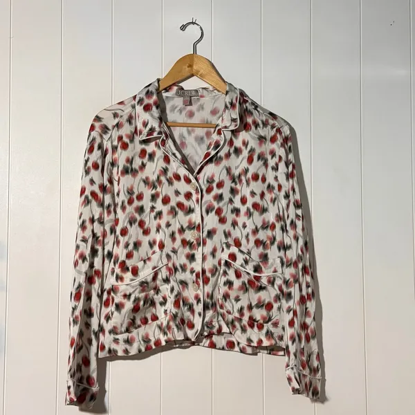 J Crew Soft Shine Pajama Set Womens M Blurry Cherry Print Viscose 2 Piece - Image 2