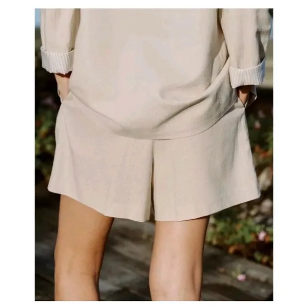 Zara High Rise Linen Blend Shorts Tan Beige Size XS Preppy Career Minimalist - Image 12