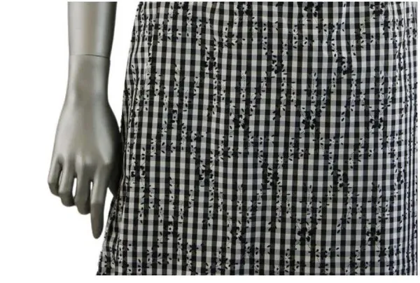 Vintage 1970s Black White Gingham Skirt with Black Flocked Flowers Medium - Image 3
