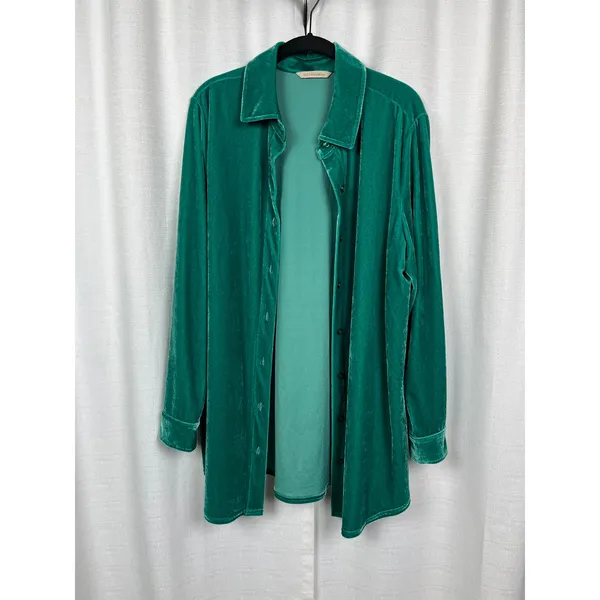 Soft Surroundings Green Velvet Button Up Blouse Sz.L - Image 6