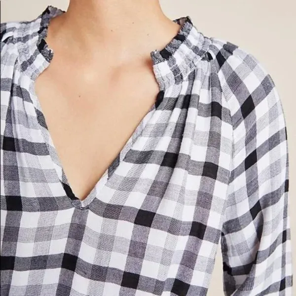 Anthro Cloth & Stone by Anthropologie Black & White Sara Plaid Top - Image 3