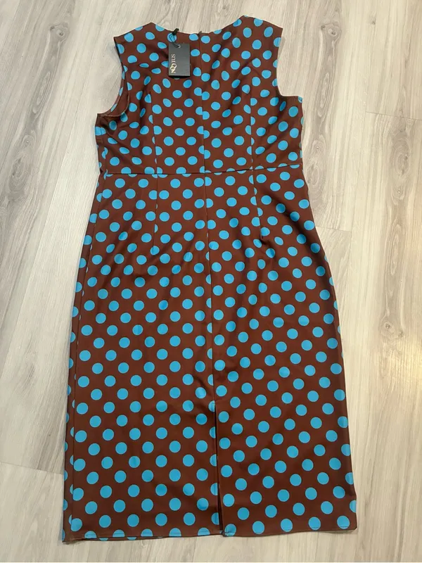 MOOYIUS Sleeveless Brown Midi‎ Dress with Light Blue Polka Dots - Image 10