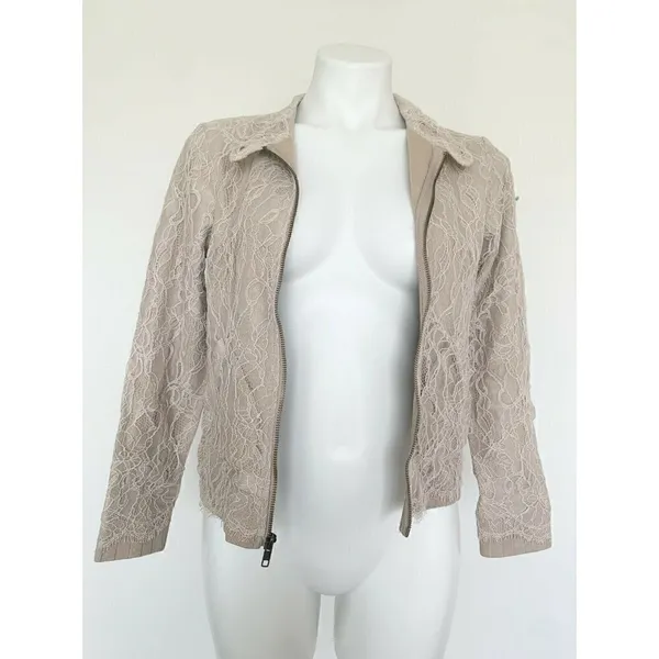 NEW Blue Life Light Beige Lace Zip Jacket Blazer Mandarin Collar jacket XS XSMAL - Image 5