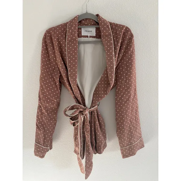 Frame Smoking Jacket Womens Medium Brown White‎ Polka Dot Belted Career Preppy - Image 5