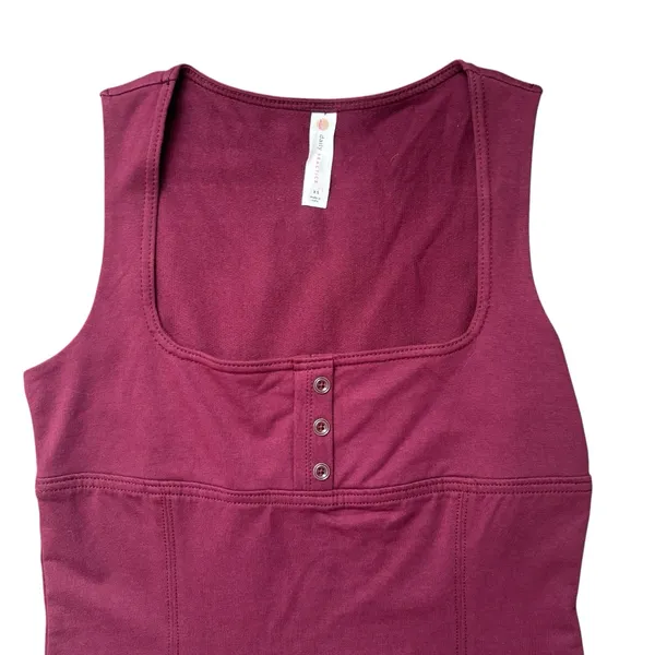 Anthropologie Daily‎ Practice Burgundy Slim Tank Mini Dress Square Neck Size XS - Image 3