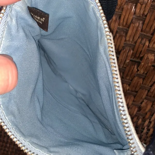 Vintage Coach Suede Light Blue & Navy Crossbody Purse - Image 6