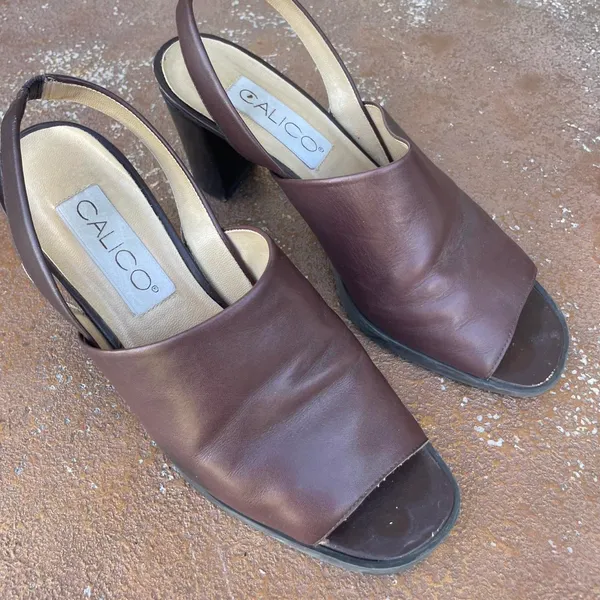 Madewell Vintage 90s retro calico Brown leather block heel mule sandals sz 7.5 - Image 2