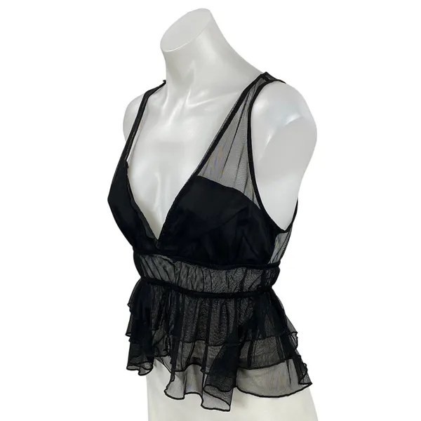 Zara Women's Black Sleeveless Mesh Ruffle Tiered Peplum Tank Blouse Top Size S - Image 3