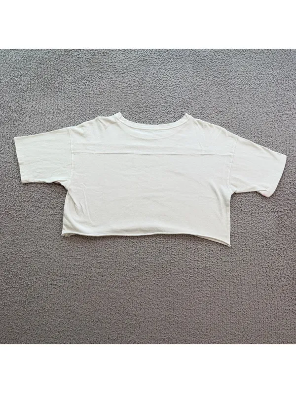 American Eagle Cropped Varsity Logo Tee White Short Sleeve Women's Small Y2K - Image 2