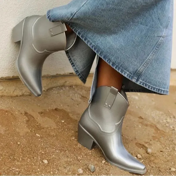 Beach by Matisse Metallic Silver Oakley Western Rain Boot Water Resistant 9 NIB - Image 12