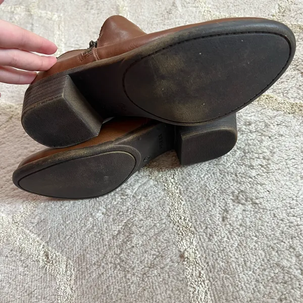 Caramel Brown Leather Ankle Boots Dunes Size 8 - Image 3
