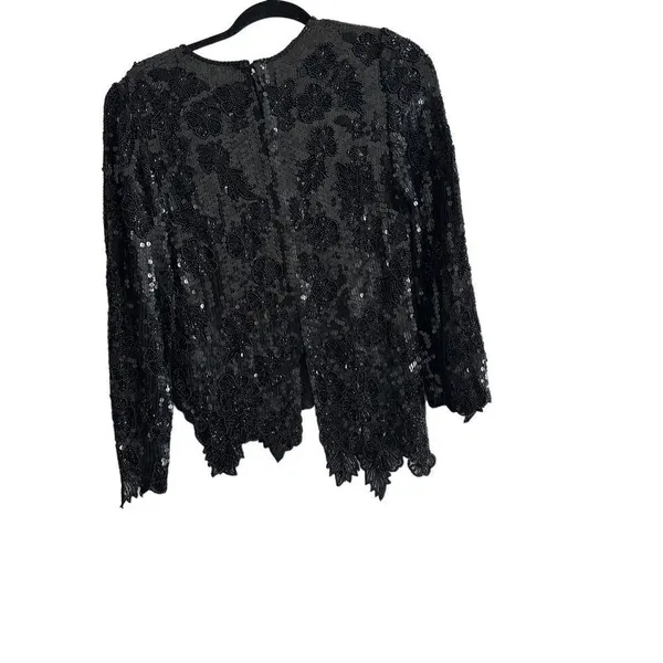 Vintage Judith Ann Creations black sequined Silk 80s Sequin jacket sz S Black - Image 2