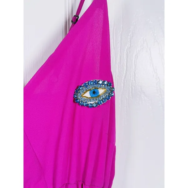 NWT Beaded Jewel 3D Eye Tiered Maxi Dress Size S Fuchsia Pink Party Statement - Image 9