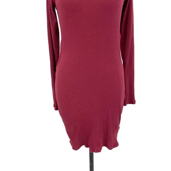 Free People Beach Guess Who's Back Rib Knit Cutout Dress Wild Garnet‎ Size Large - Image 6