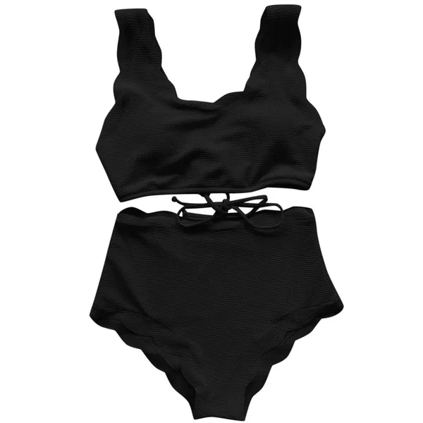 High Wasited Bikini Sets for Women Scalloped Trim Two Piece Swimsuit - Image 3