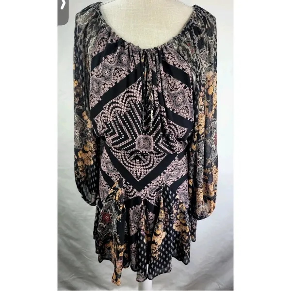 Free People Seven‎ Wonders Mini Dress Size XS Boho Hippie Multi Media Print - Image 2