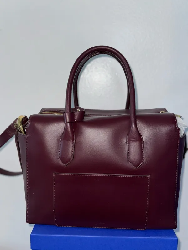 J.Crew Women's Burgundy Leather Handbag with gold hardware - Image 3