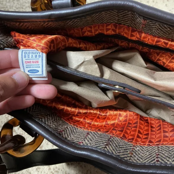 Old Navy Herringbone Bag Dark Academia Tortoise Chain‎ Link Shoulder Bag - Image 5
