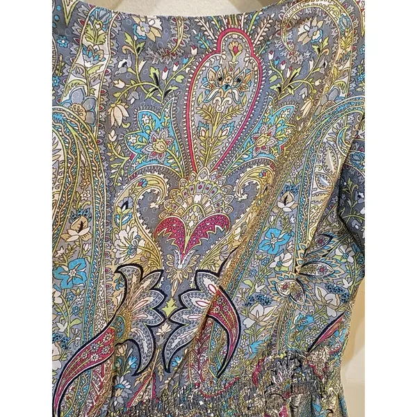 Boemo Dress Silky Paisley Maxi Size Large Short‎ Sleeve - Image 8