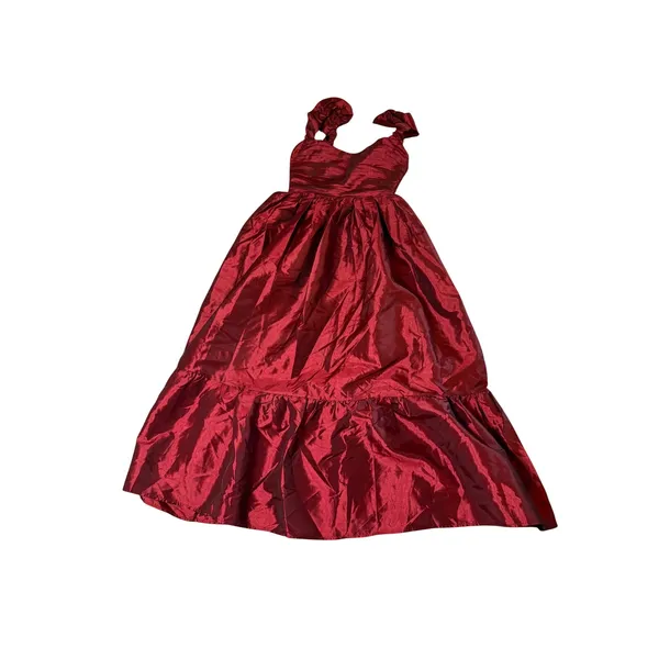 NWT Lulus Size XS Poised Passion Wine Red Taffeta Pleated Ruffled Midi Dress - Image 3
