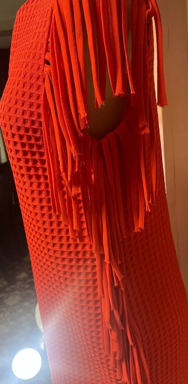 English Factory Red Textured Fringe Shift Dress - Image 4