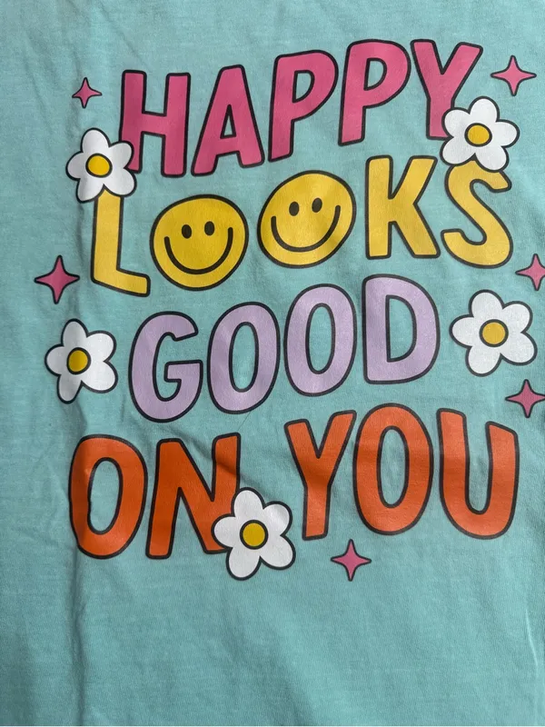 Comfort Colors Aqua 'Happy Looks Good On You' Graphic Tee - Image 4