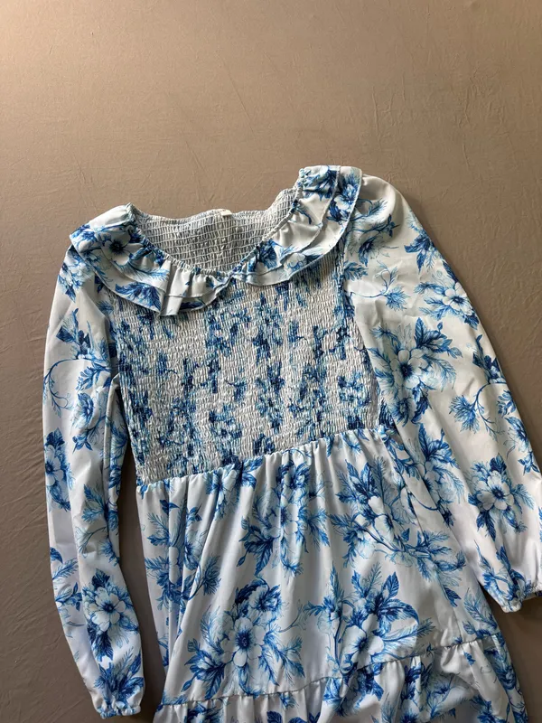 Peasant Floral Smocked Tiered Maxi Dress - Image 5