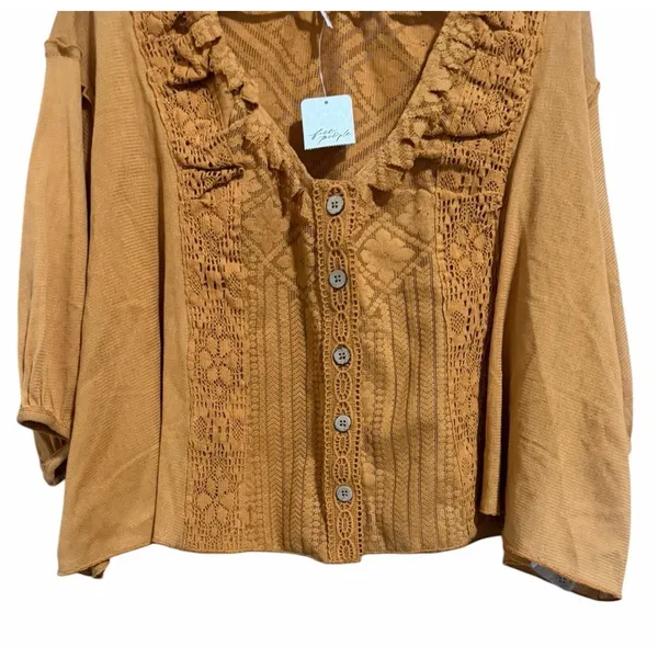 Free People Mae Tunic Top Ruched Pleated Blouse Russet Orange Women's Size XS‎ - Image 5