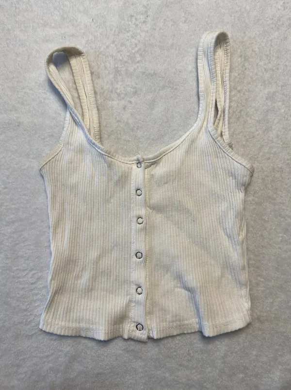 White Cropped Ribbed Tank Top Size XS - Image 2