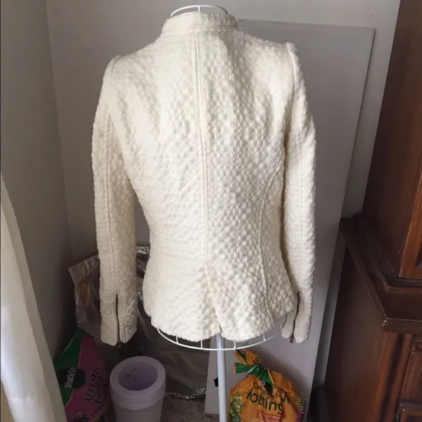 Zara Wool Blend Zip Front Textured Blazer Medium Winter White - Image 4