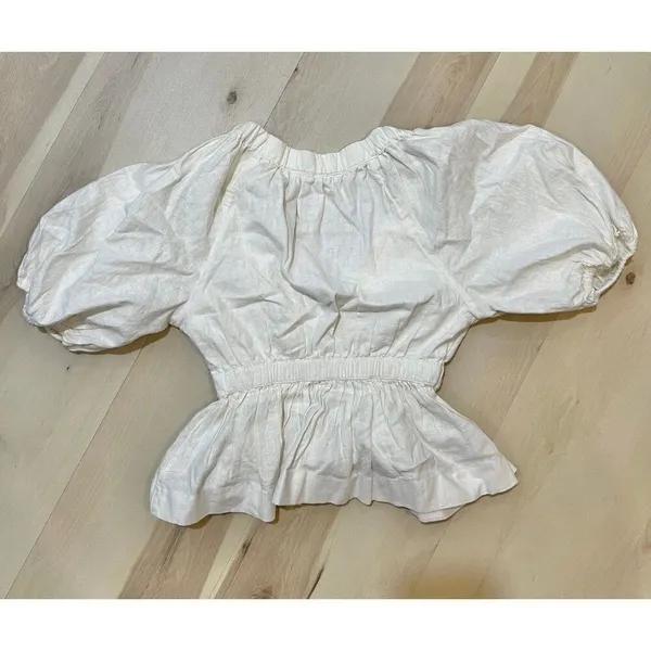 Abercrombie & Fitch Women XS Linen Blend Peplum Top Boho Cottage Boho Chic - Image 6
