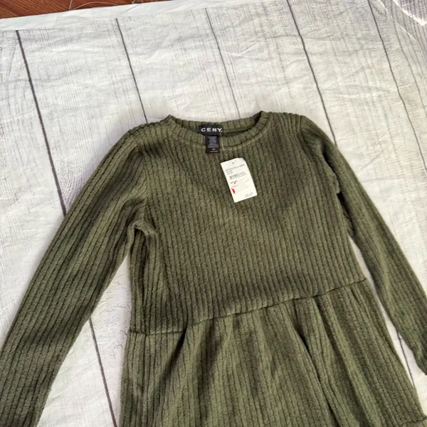 CENY Nordstrom Rack NWT size XS dark green tiered long sleeve A line dress - Image 5