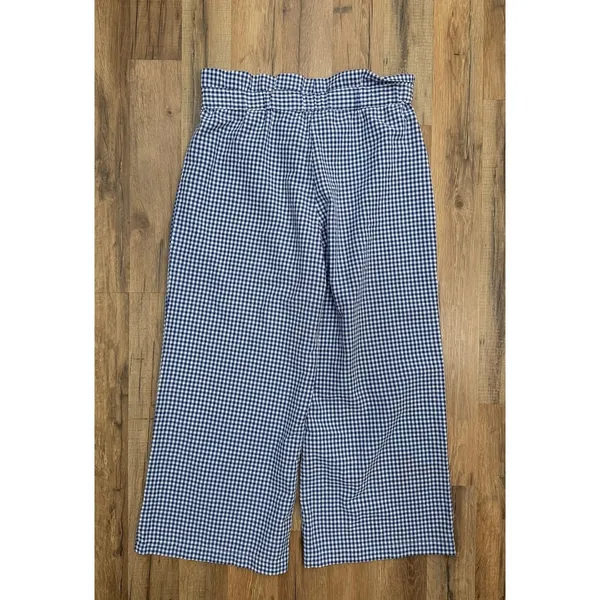 Joie Gingham Wide‎ Leg Cropped Pants Paperbag Waist Blue White Size L - Image 5