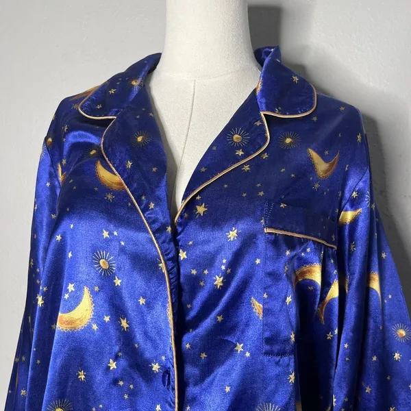 90s Vintage Celestial Sun & Moon Satin Long Sleeve Pant Pajama Set Whimsigoth - Image 4