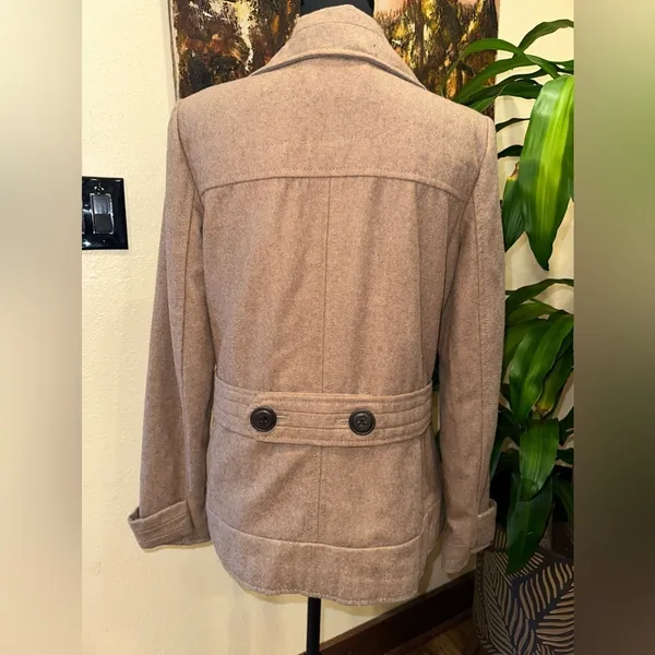 EUC BERSHKA Double Breasted Peacoat  Wool Swing Jacket LIGHT BROWN Coat. - Image 2