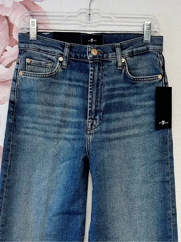 7 For All Mankind Ultra Hi Rise Wide Leg Jo Petite New With Tags Sea Level 28 - Image 6