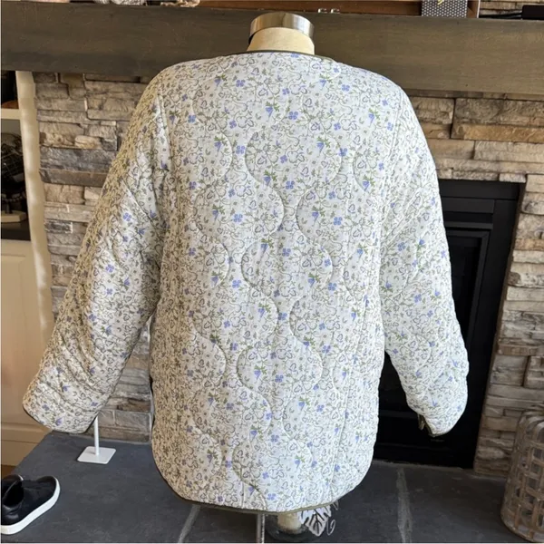Anthropologie Tan Floral Reversible Quilted Puffer Jacket - Image 11