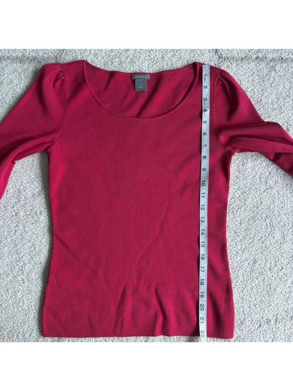Ann Taylor Top Small Raspberry Pink 3/4 Sleeve Scoop Neck Knit Puff Shoulder - Image 4