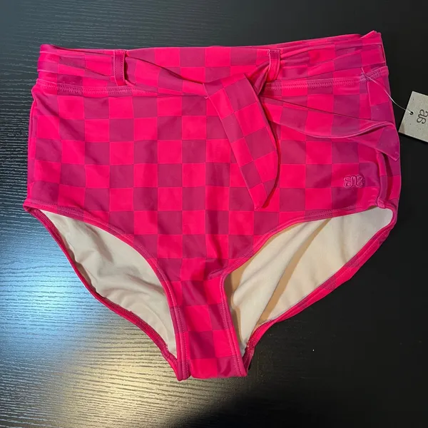 Albion Fit Magenta Check Olivia Swim Crop Belted Bottom Two Piece Set Medium NWT - Image 6