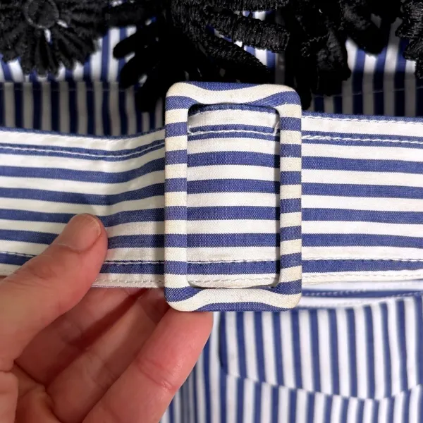 Self-Portrait Blue White Striped Lace Overlay‎ Collared Mini Dress Belted size 0 - Image 6