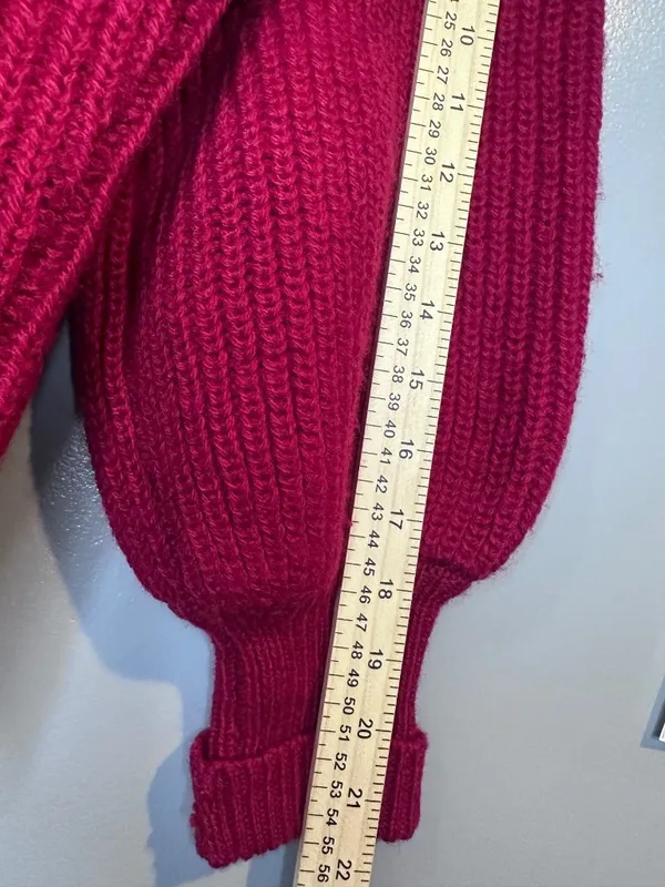 Vintage Epitome Womens Small 100% Wool Cardigan Red Open Front Pocket Sweater - Image 7