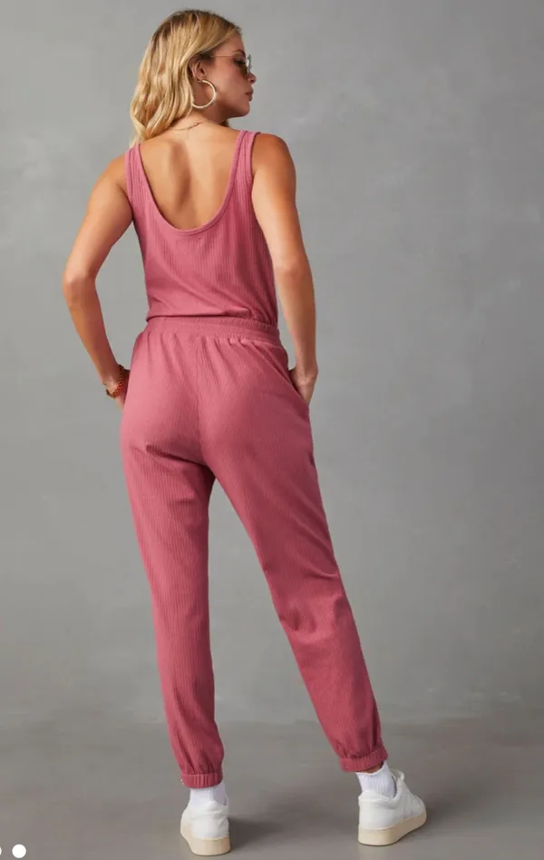 Rosy Pink VICI Ribbed Jumpsuit - Image 6