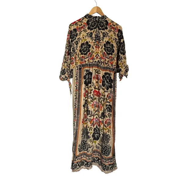 Farm Rio Romantic Garden Tie Sleeve Floral Print Fringed Mock Neck Maxi Dress M - Image 12