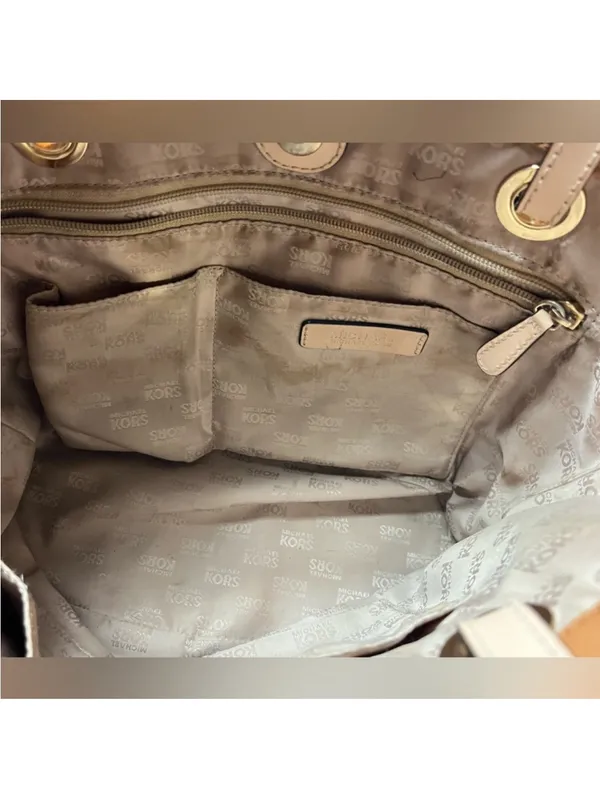 Michael Kors Cognac Leather Tote with MK Pendant - Image 4