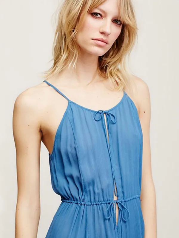 Free People (intimately) Liaisons Tie-Front Blue Romper - Image 3