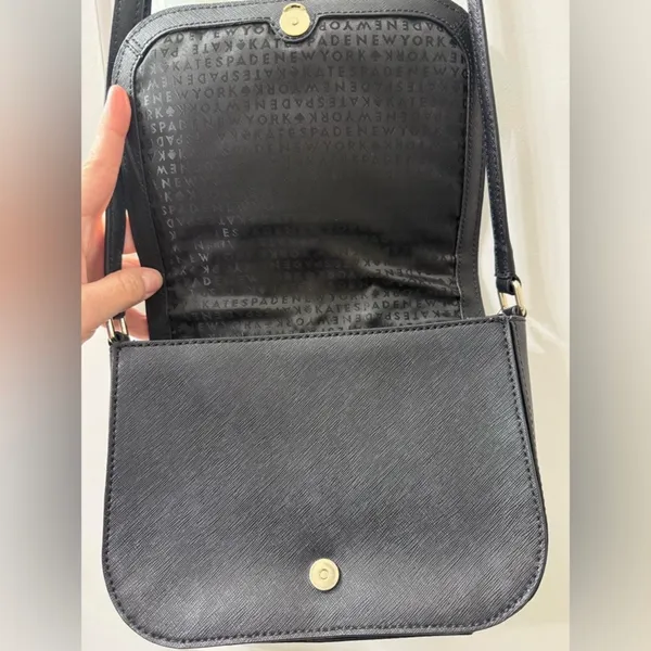 Kate Spade Black Saffiano Leather Rhinestone Studded Bow Crossbody Bag - Image 3