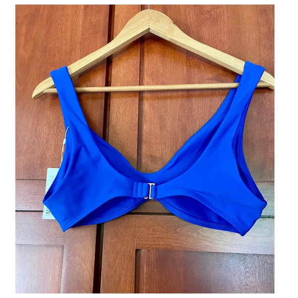 Quince Italian Plunge Bikini Swim Top Electric Blue Size Large NEW - Image 3