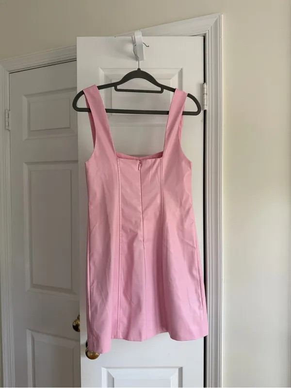 Show Me Your Mumu Pink Faux Leather Square Neck Mini Dress S - Image 11