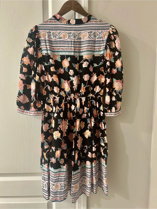 Umgee Black Floral Midi Dress with Pink and Peach Blooms - Image 4