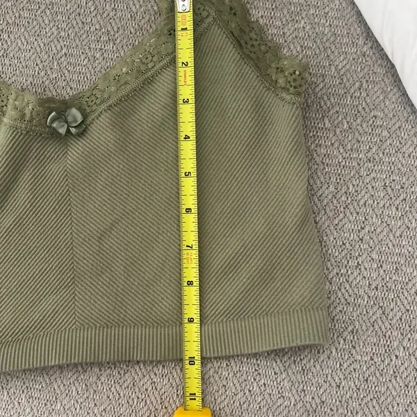 Olive Green Ribbed Lace Trim Crop Top Bralette Festival Y2K Women’s - Image 4